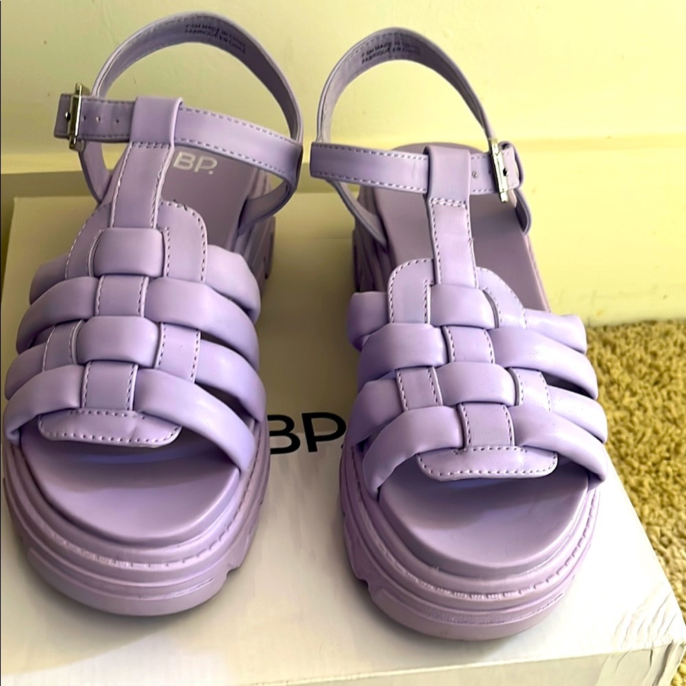 BP Purple Platform Jelly Sandals with Woven Design